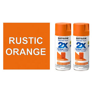 (2) Rust-Oleum 334089 Painter's Touch 2X Spray Paint, Satin Rustic Orange, 12-oz
